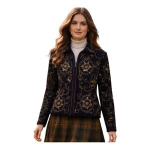 Bechamel Black Embroidered Wool Jacket Size Large Boho Folk Art Statement